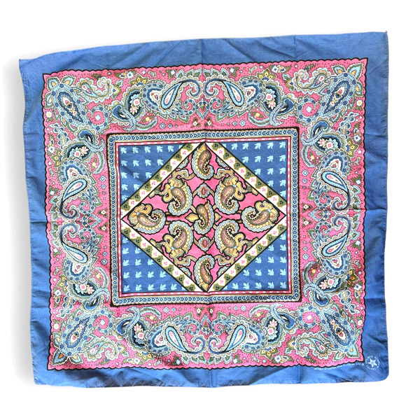 unbranded Accessories - Vintage 30" Large Square PAISLEY BANDANA | Made in USA | Blue, Pink